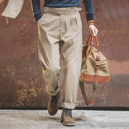 maden adjustable high waist khaki cargo pants vintage style for men