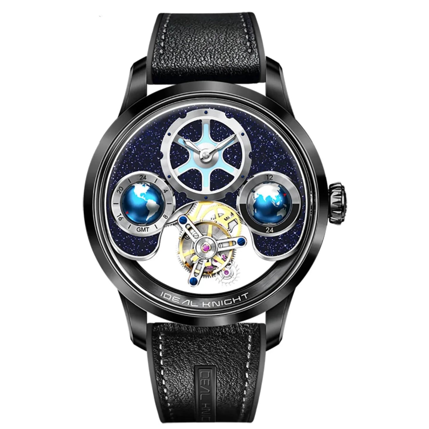 IDEAL KNIGHT blue earth tourbillon watch luxury skeleton automatic timepiece