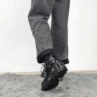 Dark punk style boots leather metal niche street style