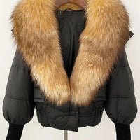 Winter girls jacket with real raccoon fox fur loose fit coat