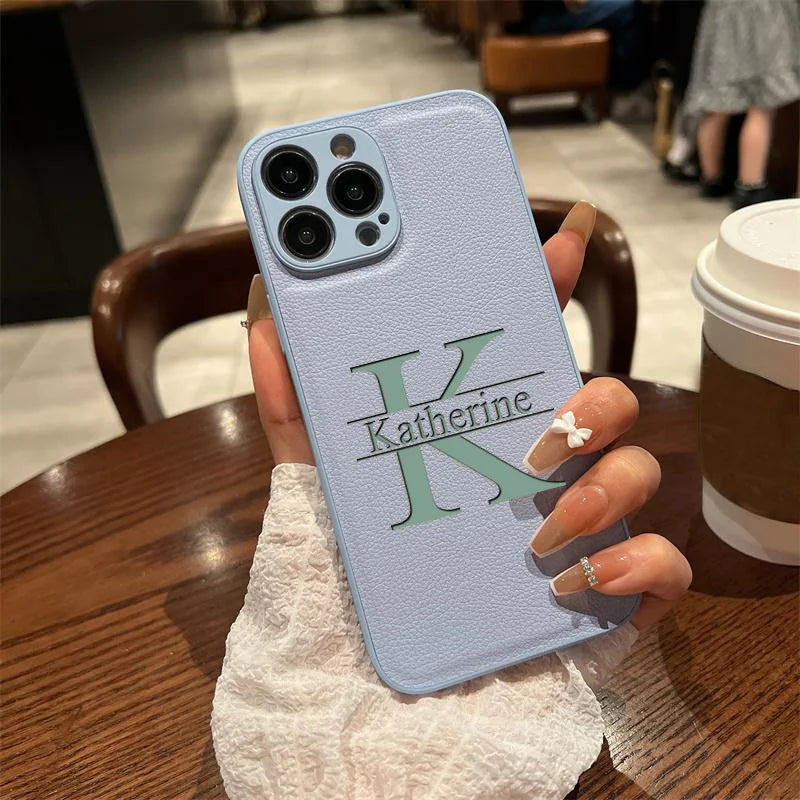 Your name letter case on iPhone case luxury leather cover
