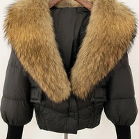 Winter girls jacket with real raccoon fox fur loose fit coat