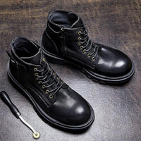 Classic handmade vintage leather ankle boots genuine leather