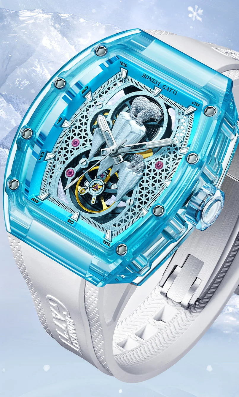 Bonest Gatti luxury automatic watch polar bear skeleton dial