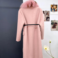women's luxury wool coat  long patchwork design with detachable fox fur