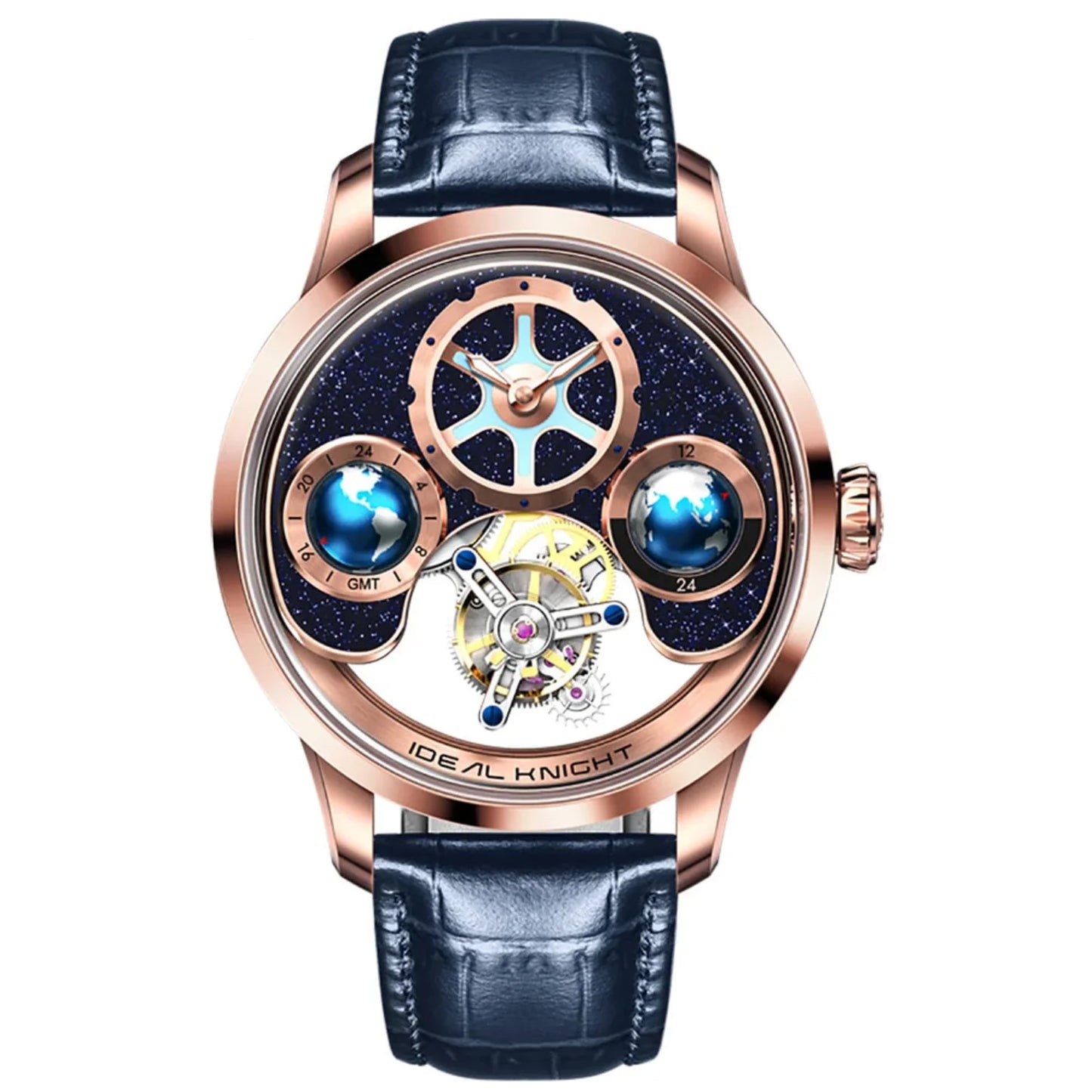 IDEAL KNIGHT blue earth tourbillon watch luxury skeleton automatic timepiece