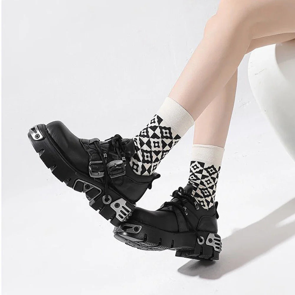Dark punk style boots leather metal niche street style