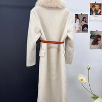 women's luxury wool coat  long patchwork design with detachable fox fur