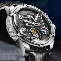Men leather mechanical watch auto movement, sapphire glass