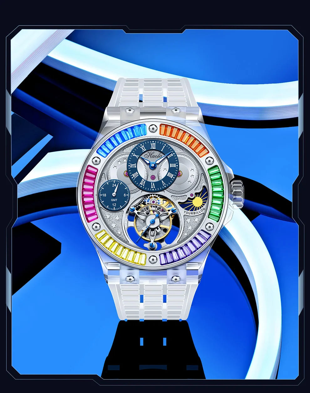 Haofa k9 watermelon crystal watch luxury skeleton tourbillon watch sapphire glass