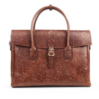 Vintage flower carved leather bag  single shoulder briefcase & business satchel
