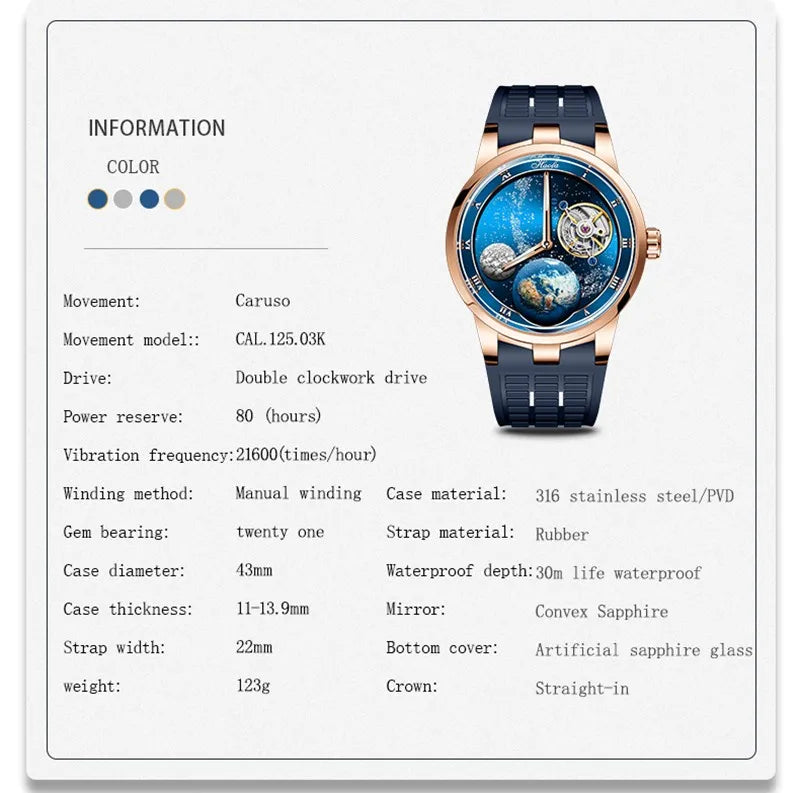 Haofa luxury men watch carrousel sapphire starry dial mechanical wristwatch