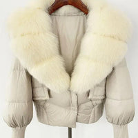 Winter girls jacket with real raccoon fox fur loose fit coat