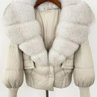 Winter girls jacket with real raccoon fox fur loose fit coat