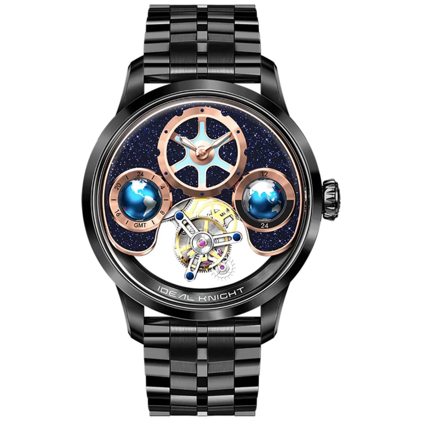 IDEAL KNIGHT blue earth tourbillon watch luxury skeleton automatic timepiece