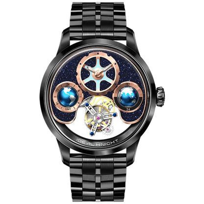IDEAL KNIGHT blue earth tourbillon watch luxury skeleton automatic timepiece
