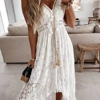 Boho style girl dress white cotton lace sleeveless long summer