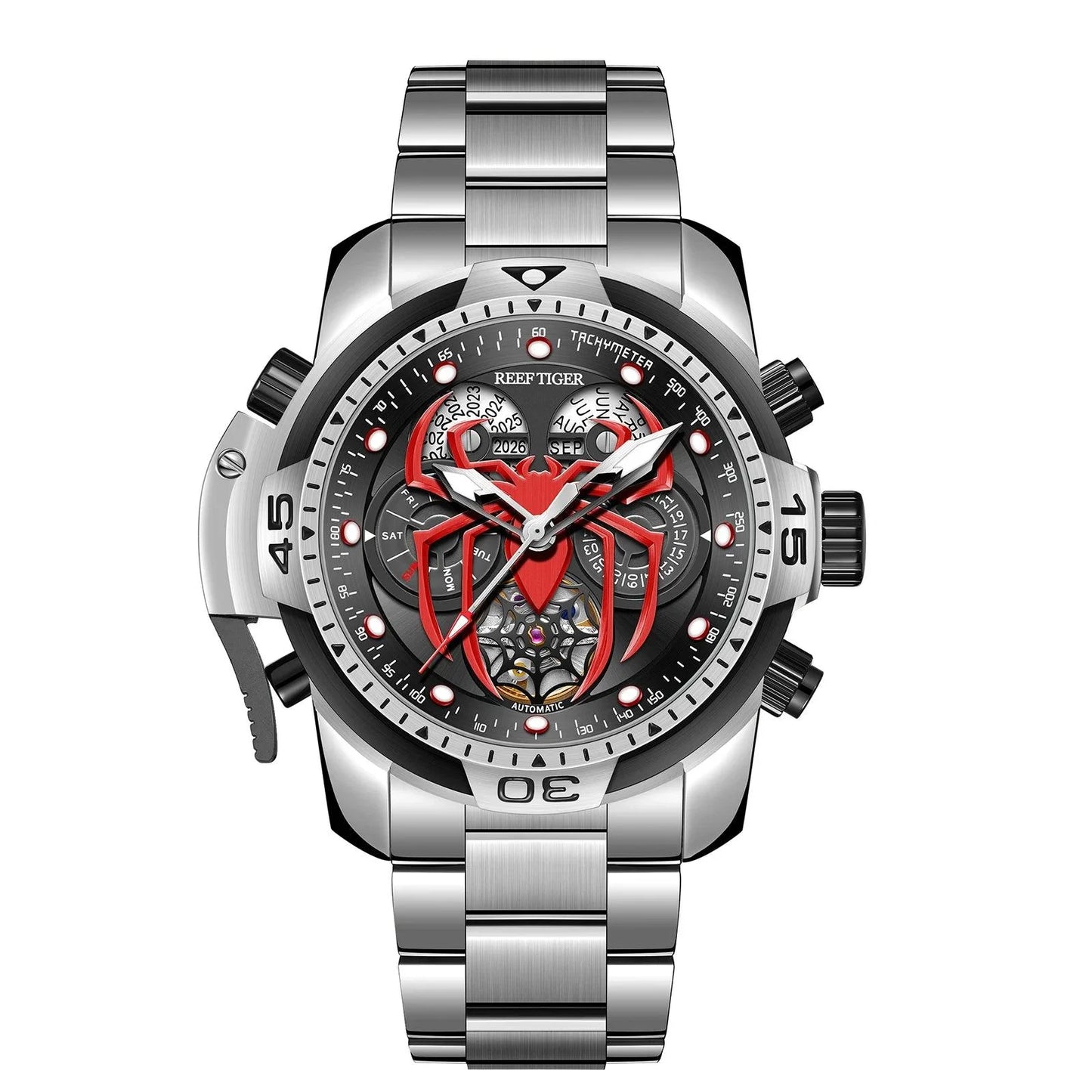 REEF TIGER Sport Automatikuhr – Skelett-Design mit Spider-Zifferblatt