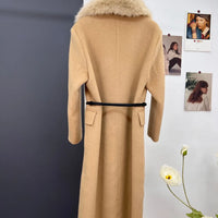 women's luxury wool coat  long patchwork design with detachable fox fur