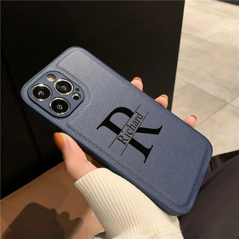 Your name letter case on iPhone case luxury leather cover