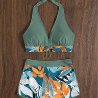 Bikini set short swimsuit women high waist swimwear printed beachwear