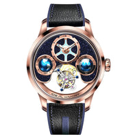 IDEAL KNIGHT blue earth tourbillon watch luxury skeleton automatic timepiece