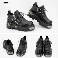 Dark punk style boots leather metal niche street style
