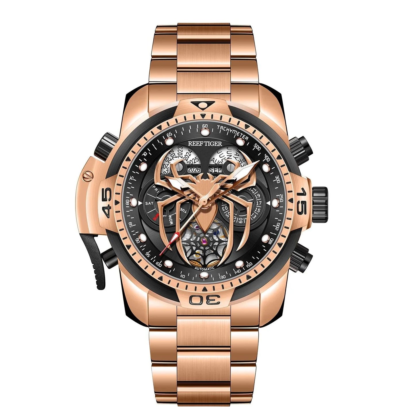 REEF TIGER Sport Automatikuhr – Skelett-Design mit Spider-Zifferblatt