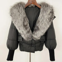 Winter girls jacket with real raccoon fox fur loose fit coat