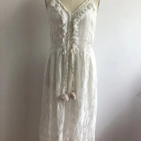 Boho style girl dress white cotton lace sleeveless long summer