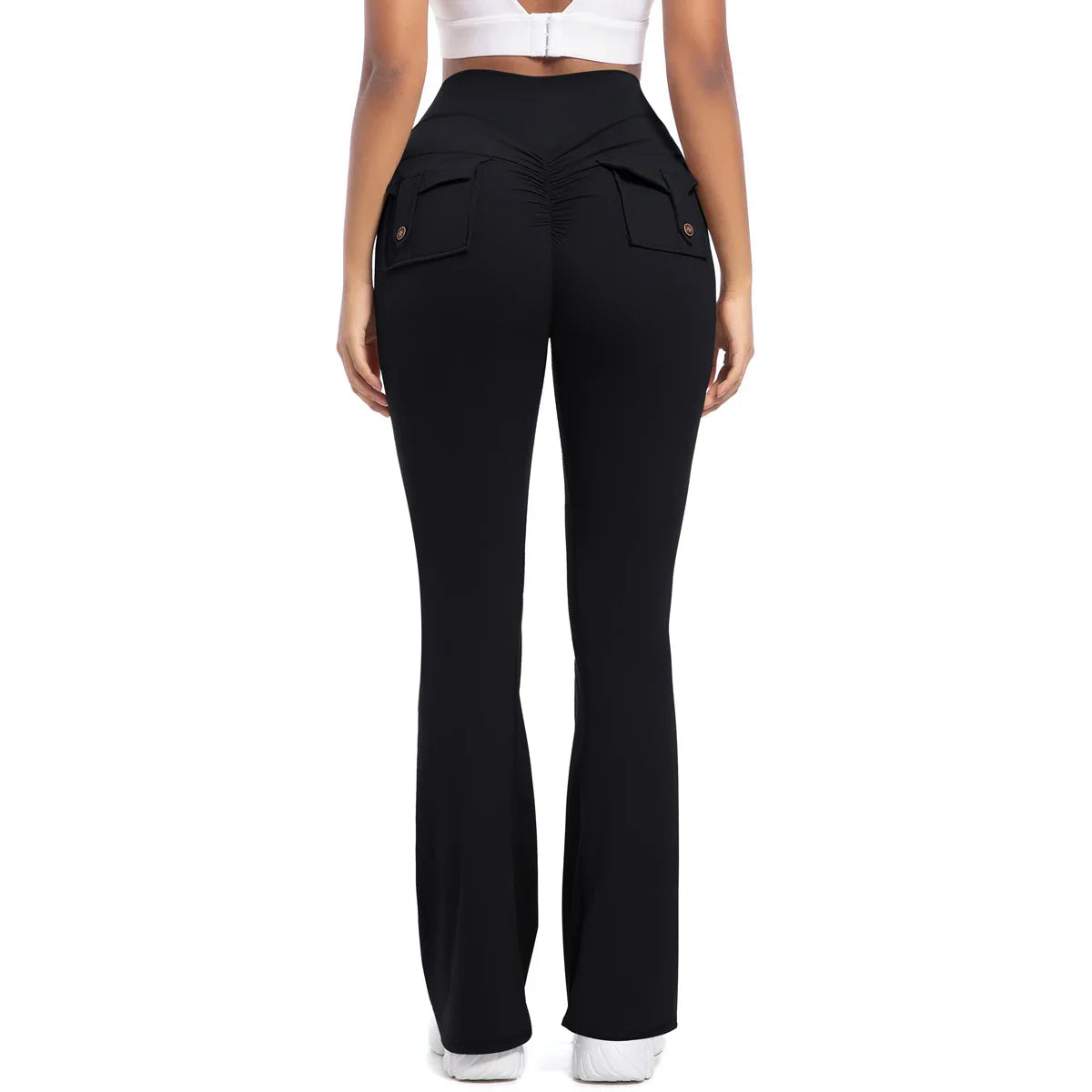 Women Flare pocket leggings high waist Breathable street style