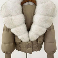 Winter girls jacket with real raccoon fox fur loose fit coat