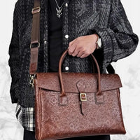 Vintage flower carved leather bag  single shoulder briefcase & business satchel