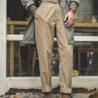 maden adjustable high waist khaki cargo pants vintage style for men