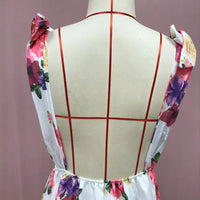 Rückenfreies Blumenkleid - Ärmelloses Maxikleid mit hoher Taille