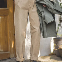 maden adjustable high waist khaki cargo pants vintage style for men