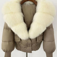 Winter girls jacket with real raccoon fox fur loose fit coat