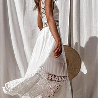 Boho style girl dress white cotton lace sleeveless long summer
