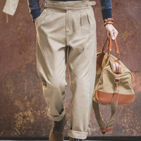 maden adjustable high waist khaki cargo pants vintage style for men