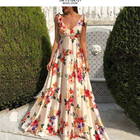Rückenfreies Blumenkleid - Ärmelloses Maxikleid mit hoher Taille
