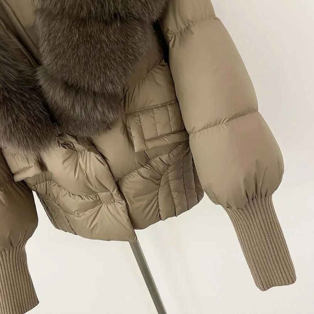 Winter girls jacket with real raccoon fox fur loose fit coat