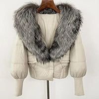 Winter girls jacket with real raccoon fox fur loose fit coat