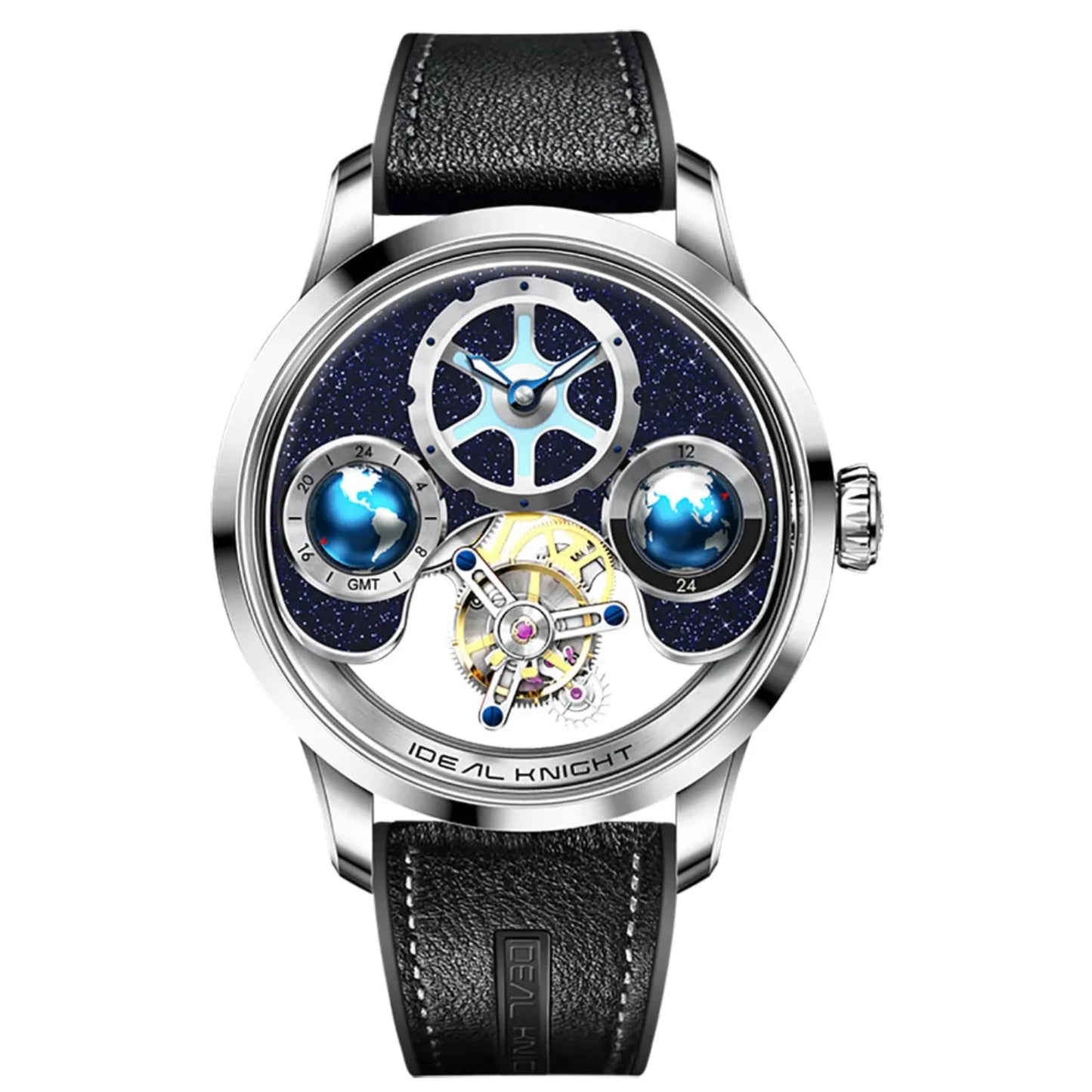 IDEAL KNIGHT blue earth tourbillon watch luxury skeleton automatic timepiece