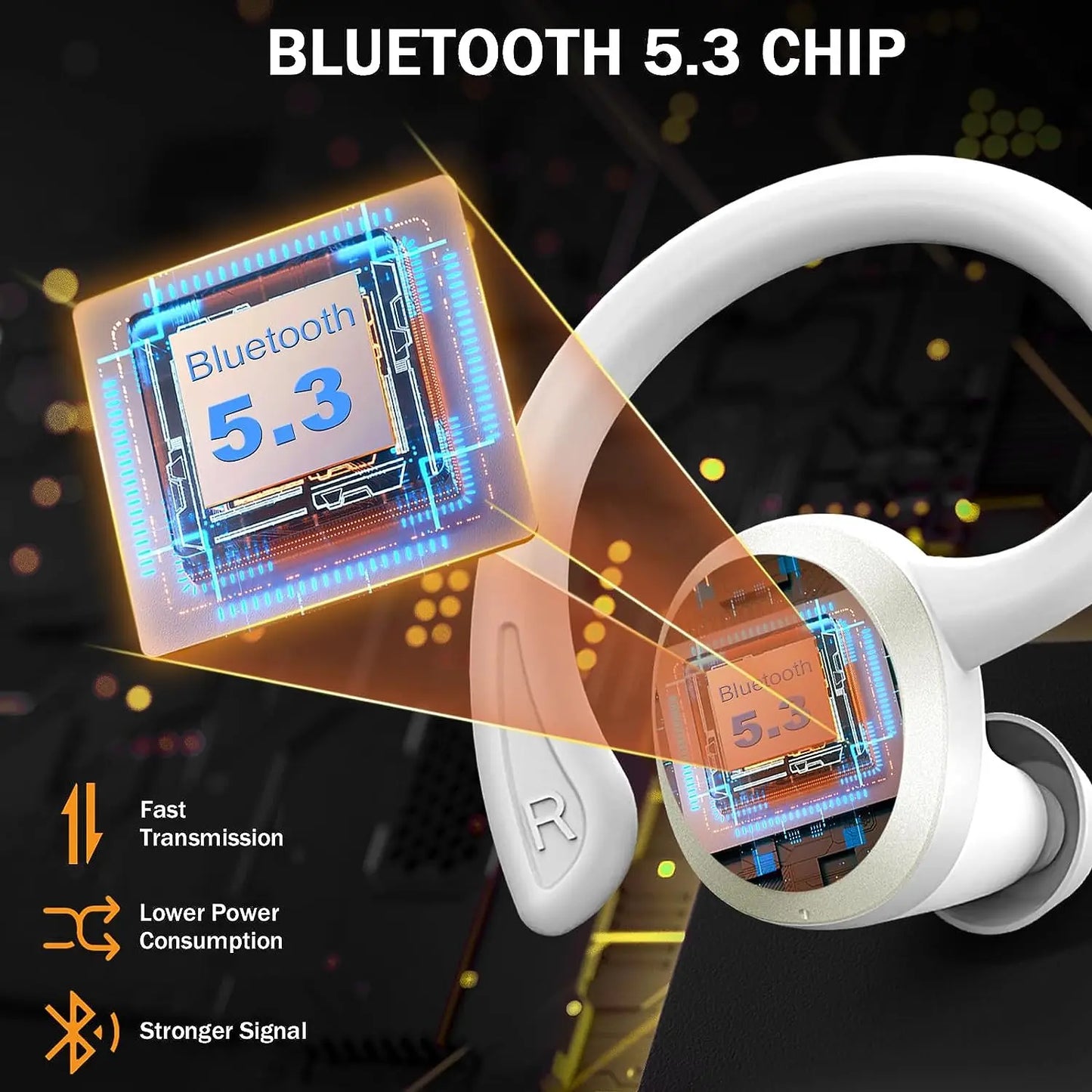 Wireless Earbuds, Bluetooth 5.3 On-Ear Headset, Noise Cancelling Mic, 48H Playtime Sports Headphones for Workout/Running.