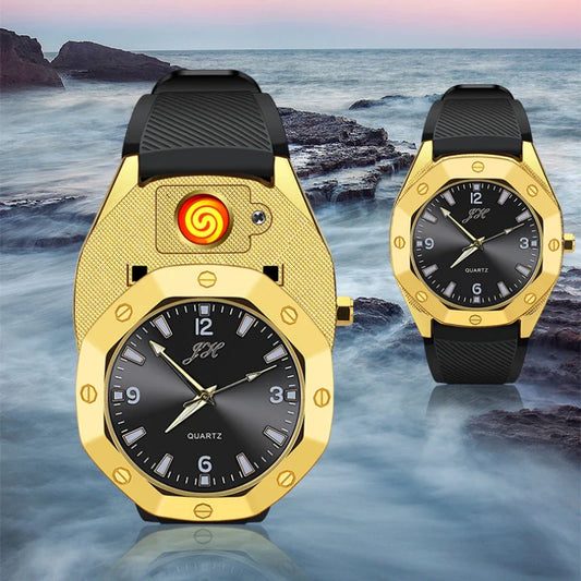 Luxury look with hidden USB Lighter watch,Stylish gift for smokers