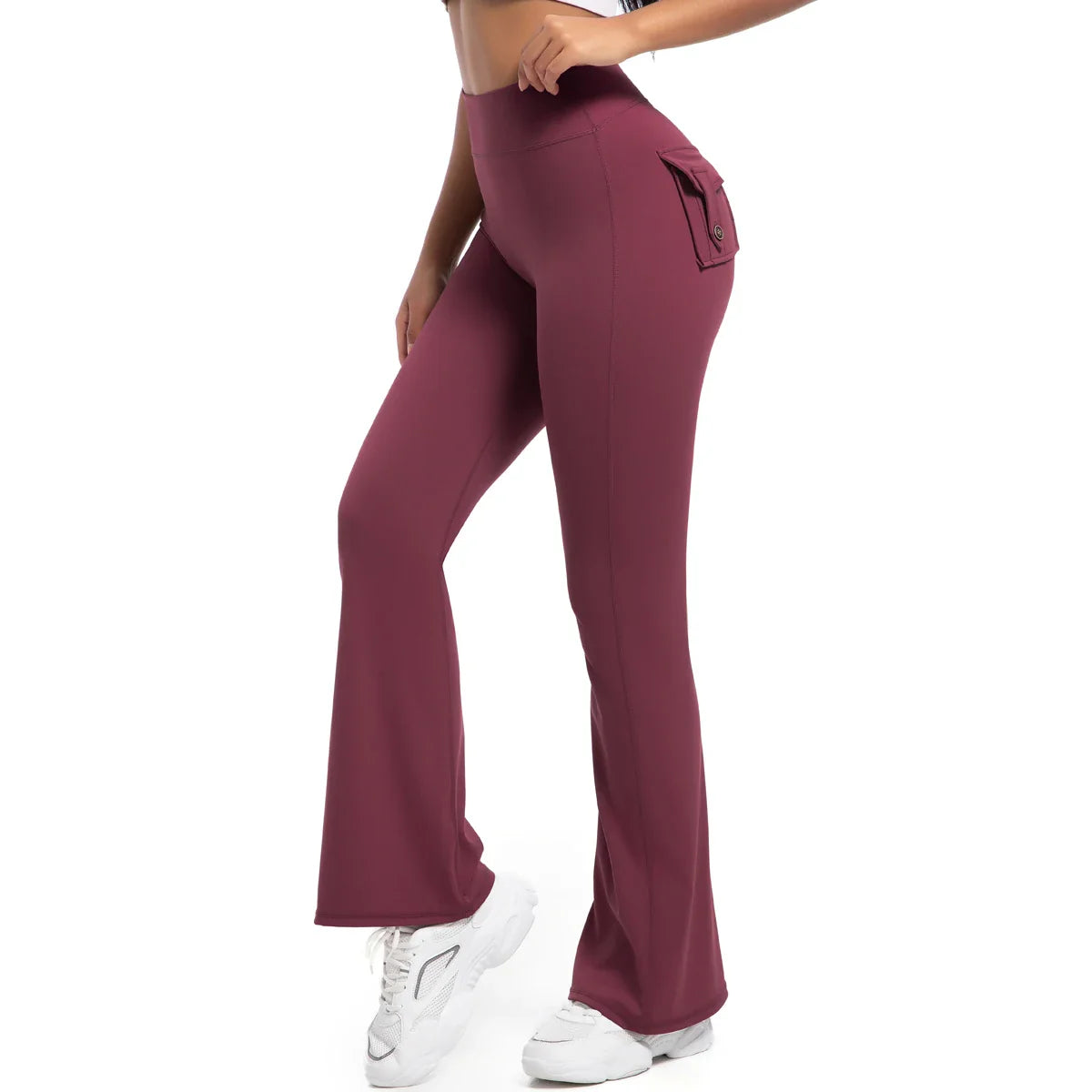 Women Flare pocket leggings high waist Breathable street style