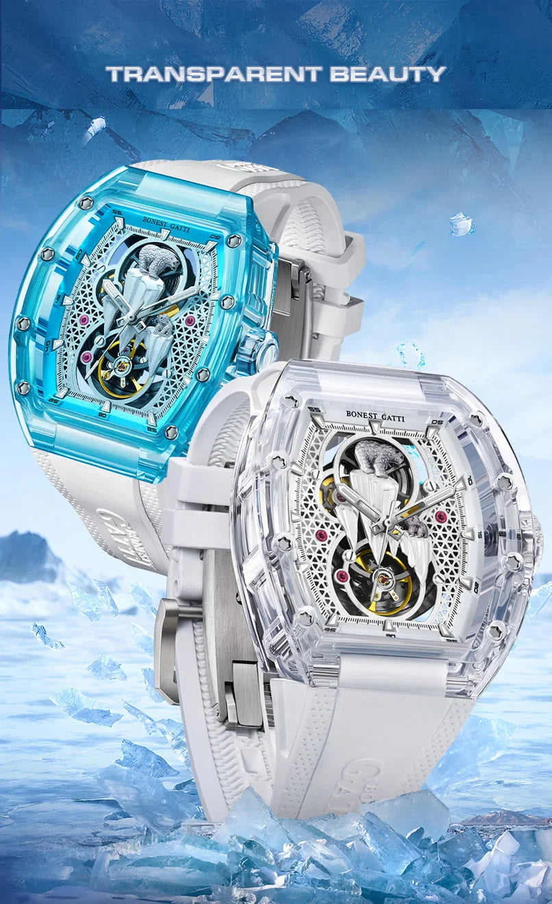 Bonest Gatti luxury automatic watch polar bear skeleton dial