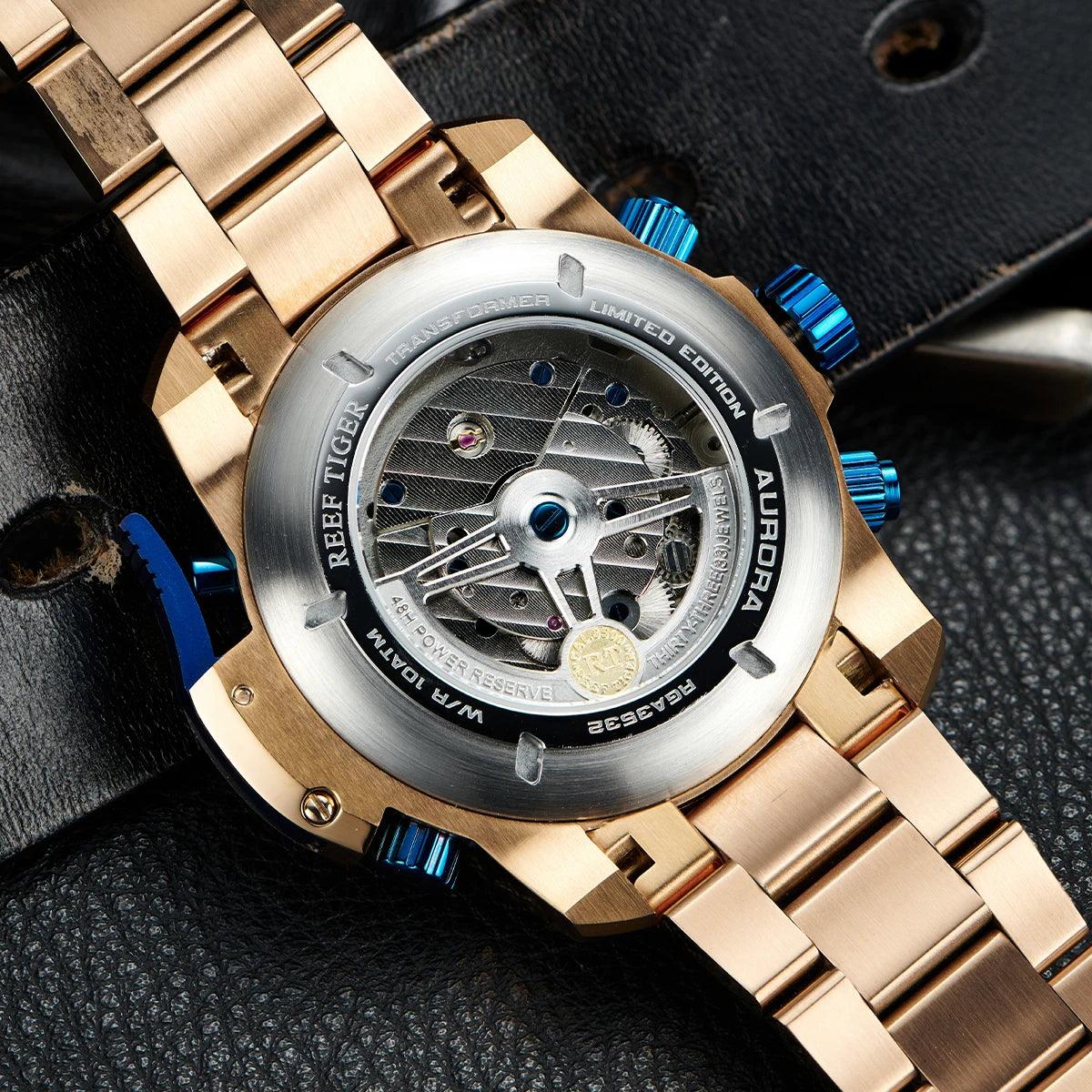 REEF TIGER Sport Automatikuhr – Skelett-Design mit Spider-Zifferblatt