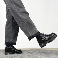 Dark punk style boots leather metal niche street style