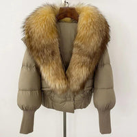 Winter girls jacket with real raccoon fox fur loose fit coat